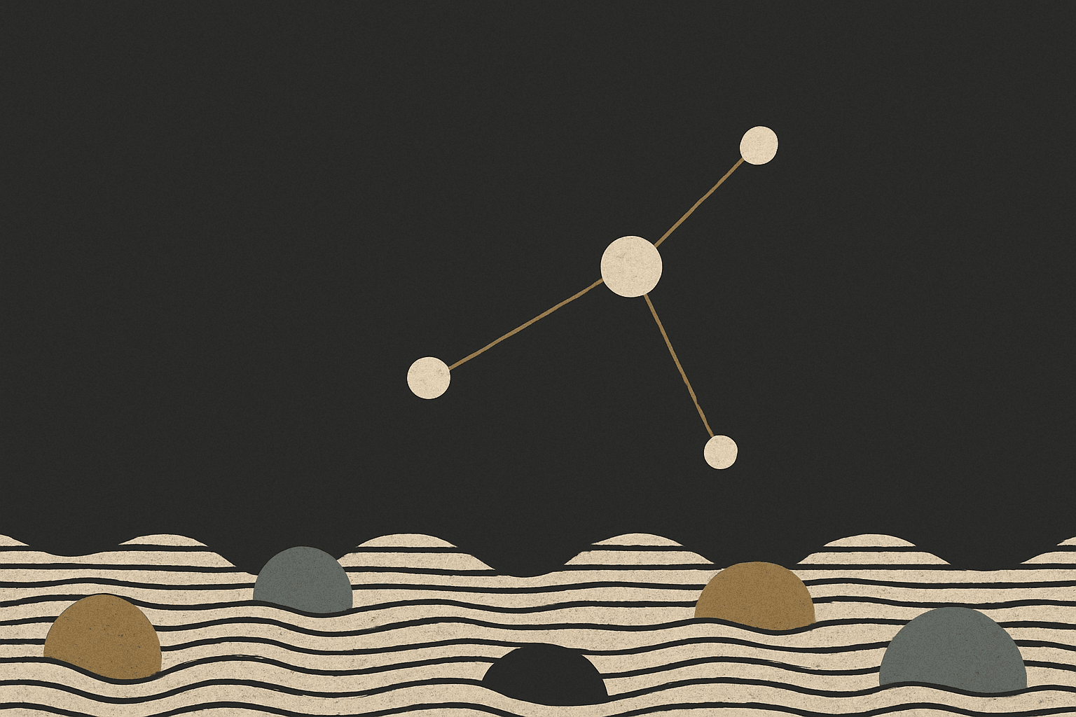 A risograph-style editorial illustration of a Go board with a single stone hovering above an empty intersection, rendered in deep navy and terra-cotta on warm cream paper.